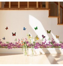 Sienų lipdukas Purpurinė tvorelė su gėlėmis
